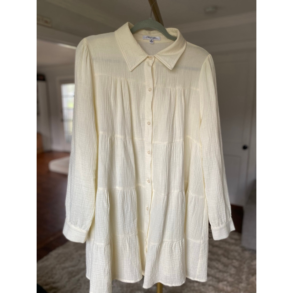 Cloud Ten Cotton Mini Dress Cover Up Cream Button Down Resort Vaca Yacht Travel